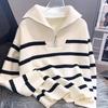 Spring and Autumn High Neck Sweater Pullover Women Underwear Zipper Stripe Underlay Short Style Sweater Female