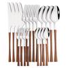 Wood Grain Flatware Set Silver Stainless Steel Imitation Wooden Handle Dinnerware Knife Coffee Spoon Tea Fork Cutlery Set Tableware