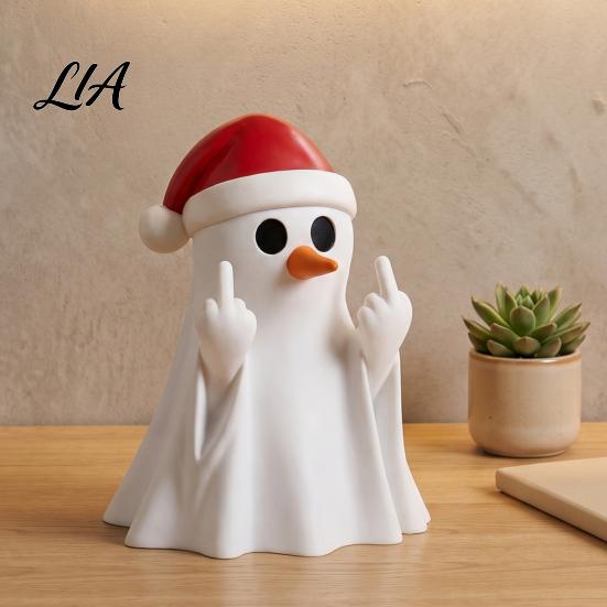 Home Office Desktop Decor Christmas Ghost Pen Holder with Santa Hat, Funny Organizer, Creative Storage Cup Halloween Tabletop Statue, Holiday
