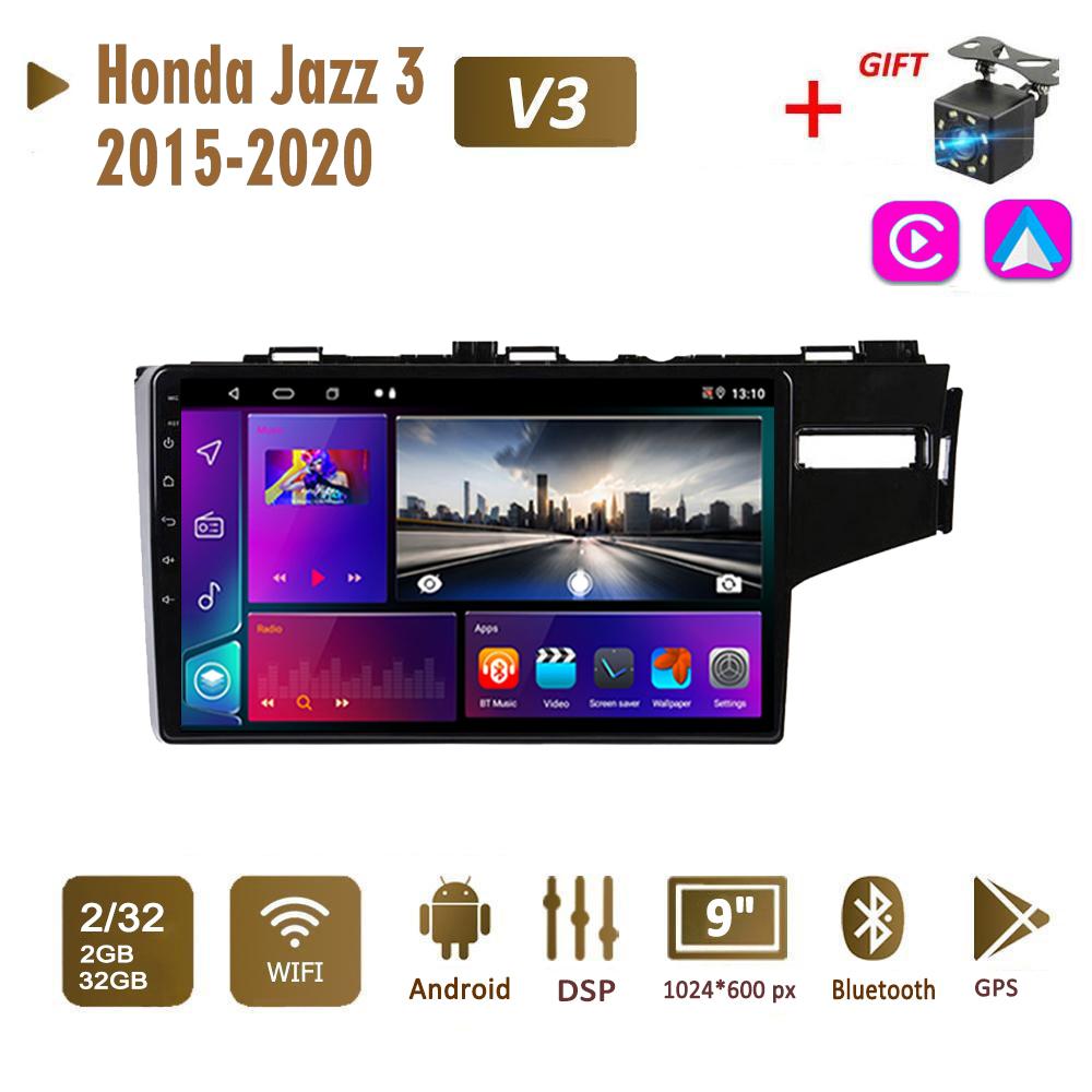 Автомобильная магнитола Android стерео для Honda Jazz 3 2015-2020 Fit 3 GP GK 2013-2020 2 Din Мультимедийная навигация Carplay Авторадио GPS WIFI Головное устройство 4 + 64 ГБ