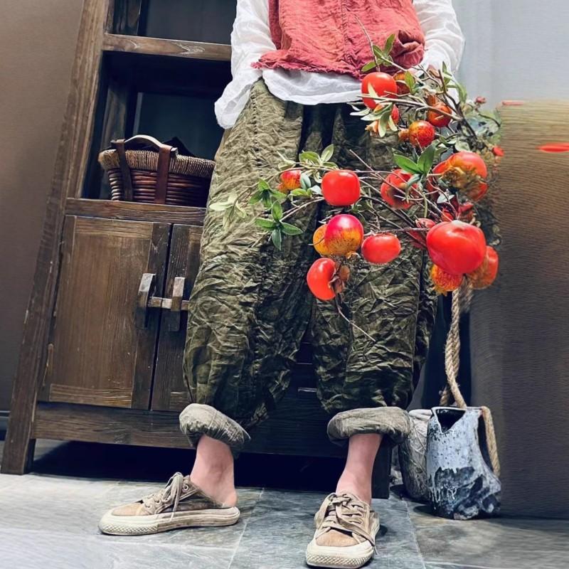 Johnature Женские брюки гаремы однотонные с эластичной талией, карманами, в стиле пэчворк, летние свободные брюки длиной до щиколотки