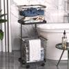 2 Tier Laundry Cart with Wheels Metal Frame 2-Section Storage Basket Bathroom Organizer Cart for Laundry Room Closet Storage