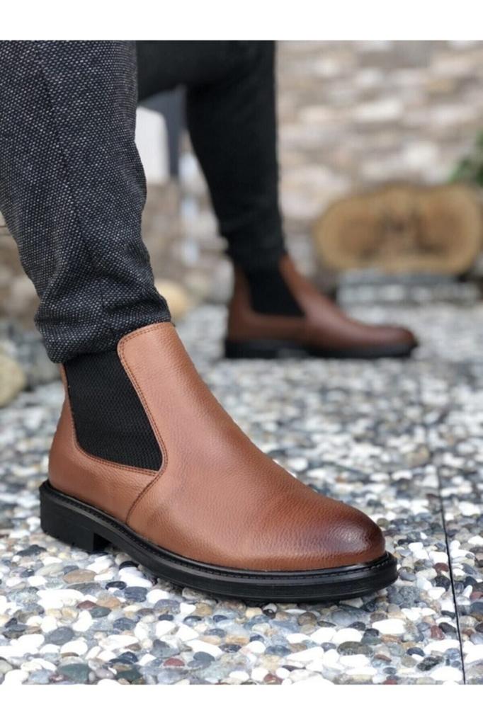 Men's Fashion Faux Leather Flat Heeled Booties Muzan Chelsea Boots Shoes