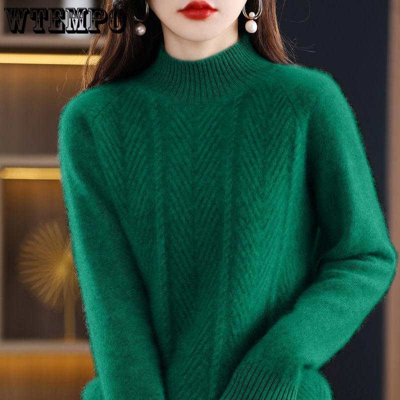 Свитер из чистого кашемира, пуловер, женский осенне-зимний однотонный однотонный свитер с полувысоким воротником и длинным рукавом, вязаный низ, топ