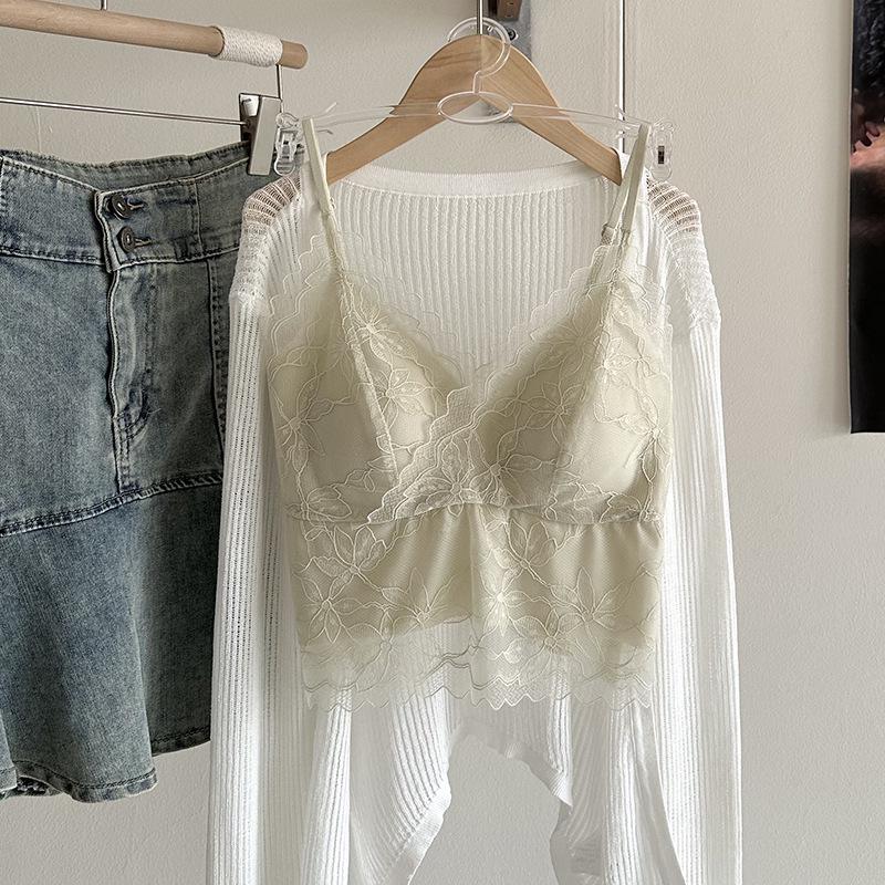 Кружевной топ-майка Ya Shuang с французской вышивкой, с фиксированными чашками и вкладышами - Универсальный и удобный