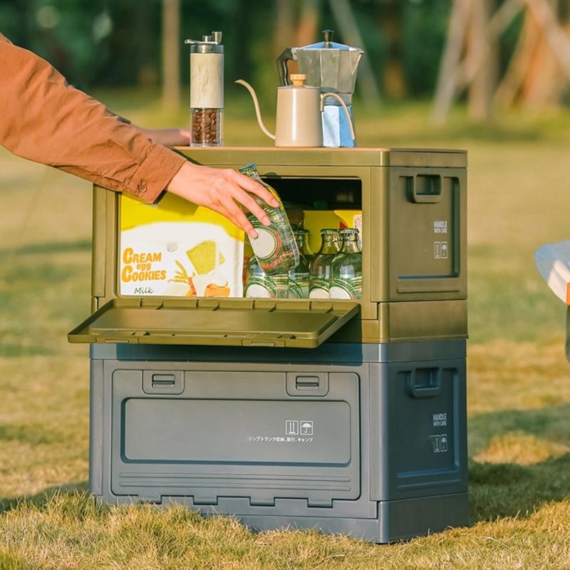 Camping Folding Storage Box Wood Lid, Camping Storage Bin, Foldable Closet Organizers Box Car Storage Container