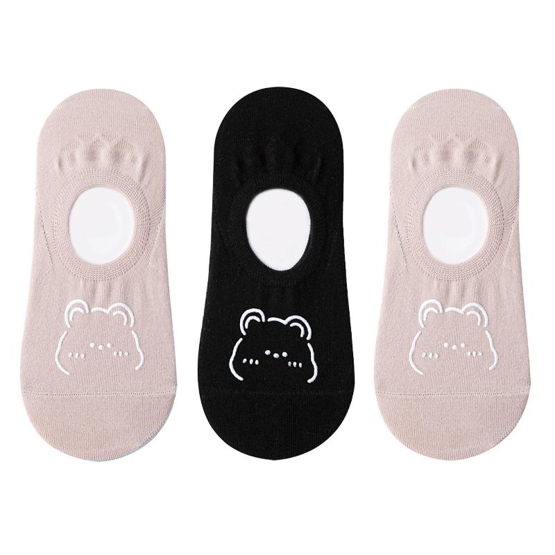 1/3 пары женских носков-лодочек с медвежьим узором, Нескользящие, не падающие невидимые носки, тонкие носки