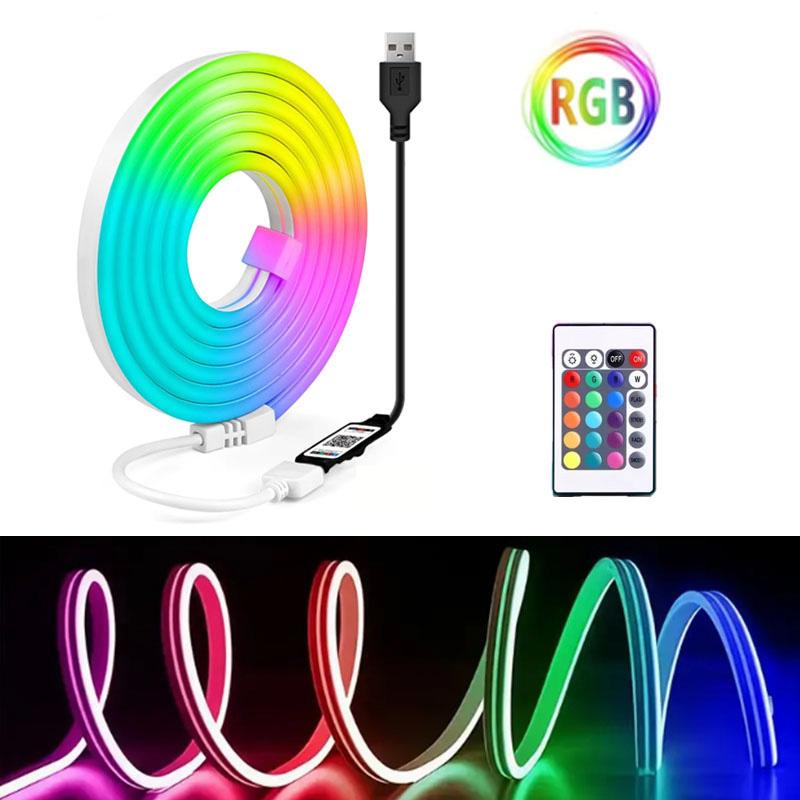 Светодиодная лента 5 В RGB Neon IP65, водонепроницаемая, гибкая, с приложением Bluetooth, синхронизацией музыки, 24-кнопочным пультом дистанционного управления для телевизора, декора для вечеринки в спальне