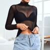 Sexy See-through Inner Wear for Women High-neck Long-sleeved Women Bottoming Shirt Sexy Tight Mesh Women Top Long-sleeved T-shirt for Women