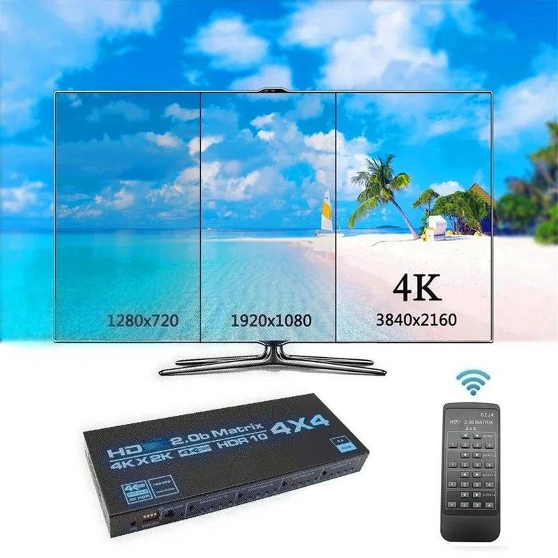 4x4 HDMI-compatible Matrix Switch 4K HDR HDTV-compatible Matrix Switcher Splitter 4 In 4 Out Box HDCP 2.2