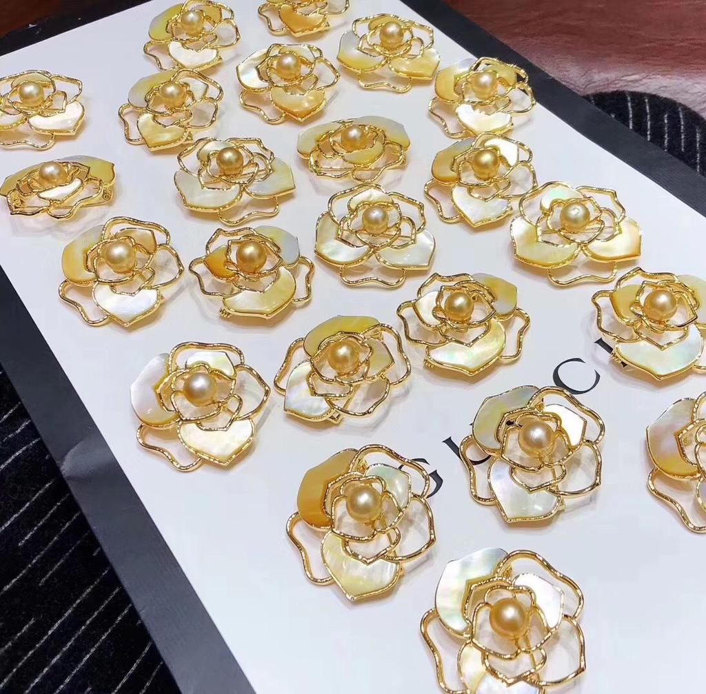 Fashion DIY Shell Camellia Pearl Brooch Pendant - Women's Jewelry Corsage Setting