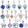 Original Copper Blue Starry Sky Sun Pendant Planet Charms Beads Fit Bracelet Women Jewelry Diy Necklace Accessory Gift