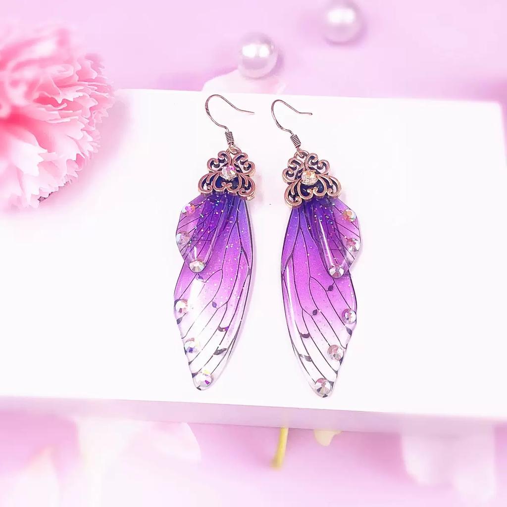 Fashion Jewelry Butterfly Earring Fairy Simulation Insect Wing Hook Earring Translucent Cicada Wing Drop Earrings Woman Jewelry