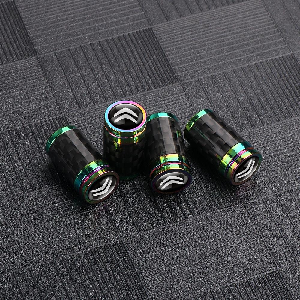 XURG6 4pcs Metal Carbon Fiber Car Tire Valve Cap Dust Cap Rim Accessories For Citroen C1 C2 C3 Grand C4 Picasso C4L VTS C-ELYSEE DS C6