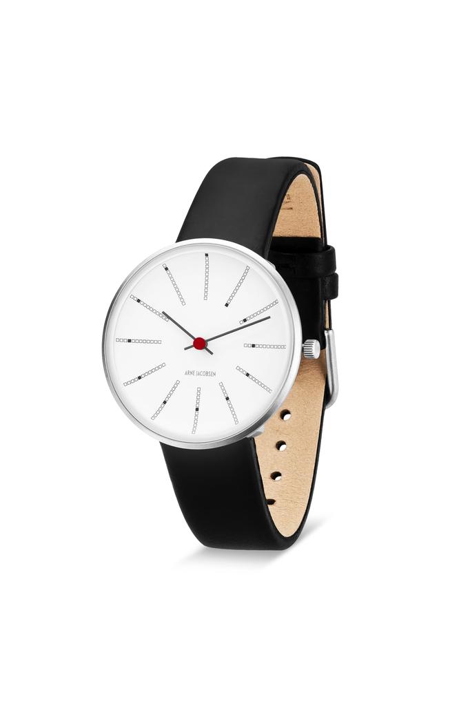 ARNE JACOBSEN Watch 34mm Scandinavian Design Daily Life Waterproof Design Without Second BANKERS White Black Leather (Quiet Hand) 53101-1601