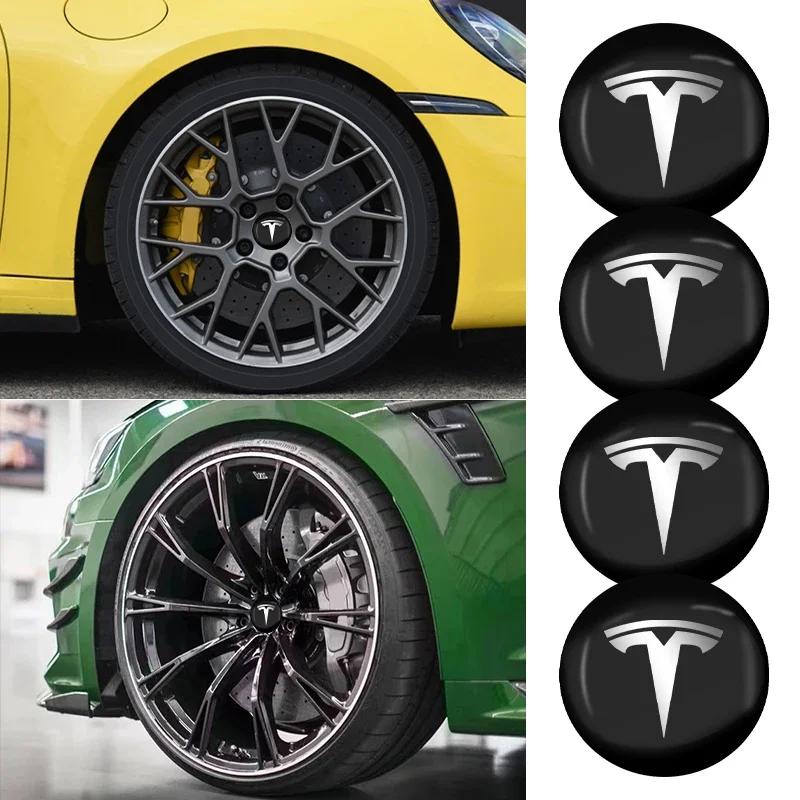 Car Sticker 2025 Hot 4PCS Car Logo Wheel Center Hub Stickers For Tesla Model X Y Model S model 3 SUV Y-Eur Version Roadster Embl