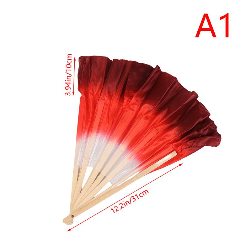 10-50Cm Length Adult Imitation Silk Dance Fan Double Sided Gradient Red Color Dancer Practice Dance Props Chinese Folk Dance Fan