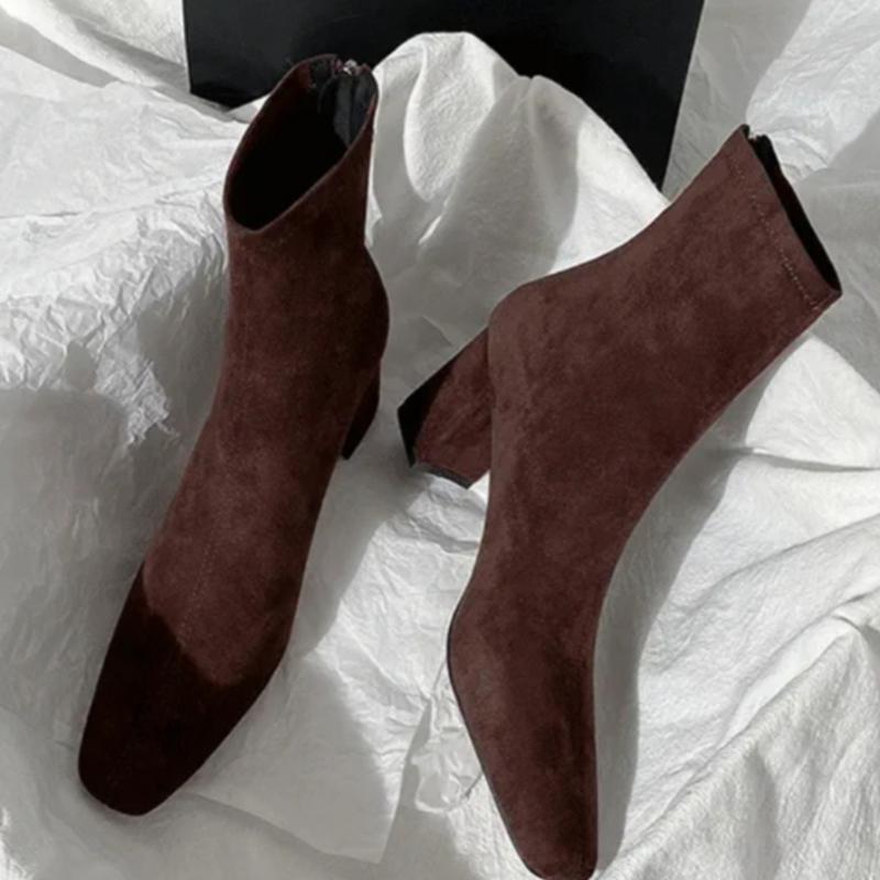 Autumn Winter Warm Cotton Women Stretch Sock Boots Fashion Elegant Back Zippers Shoes Thick Heel Laides Short Booties