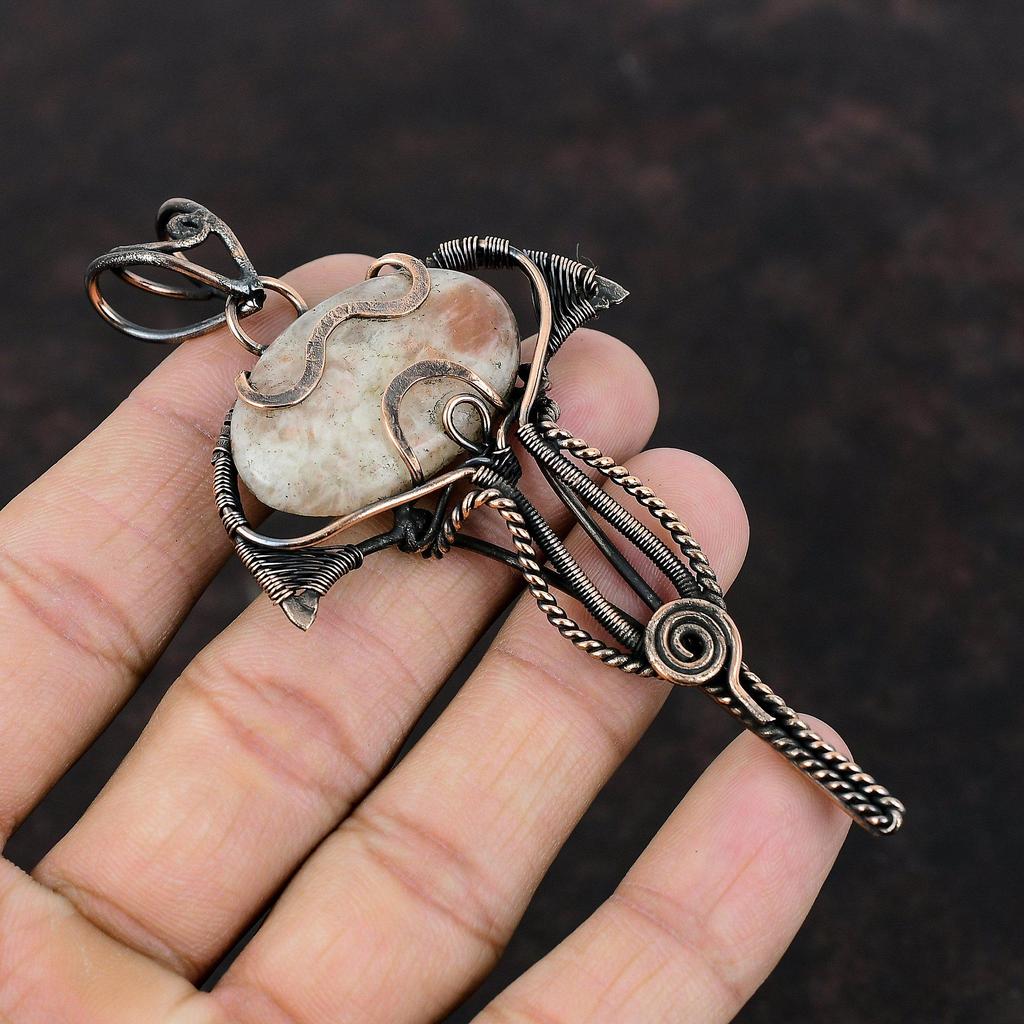 Подвеска Sunstone, медная проволочная обертка, подвеска Sunstone Gemstone, ювелирные изделия, новейший дизайн, подвеска ручной работы, медные ювелирные изделия, подарок для женщин