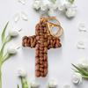 Handmade Christian Cross-shaped Keychain with Golden Ring Compact Comfortable Prayer Pendant Religious Accessory