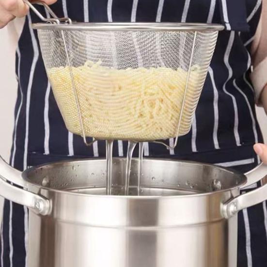 Складная корзина для фритюра из нержавеющей стали с складной ручкой, круглая сетчатая корзина 6/7 дюйма для жарки курицы и закусок на кухне