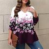 Women's Plus Size Fashion Printed Casual Pleated Round Neck Long Sleeve Top