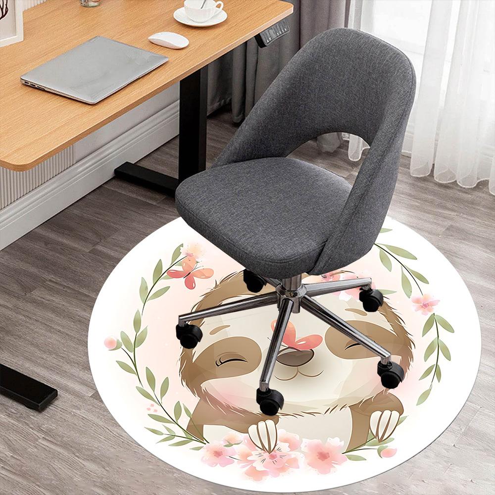 1pc sloth flowers Round Chair mat Area Rug - Non-Slip, Floor Mat for Office, Bedroom, and Indoor Decor c1125618