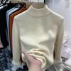Korean Half High Collar Slim Thick Knitted Pullovers Women Winter Plus Velvet Warm Sweaters Solid Casual Fleece Lined Jumpers