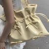 Korean Niche Designer Style Pleated Drawstring Bucket Bag Tote Bag Sweet Bowknot Handheld Underarm Shoulder Bag