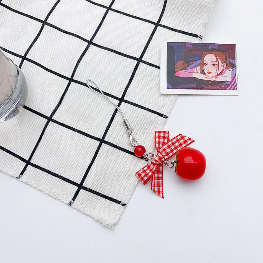 Милый шарм для телефона с бантиком, ручной работы, клубничный кулон для телефона, томатная бижутерия для телефона, материал смола, для женщин, девушек, подростков