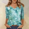 Women's Tops Three-quarter Sleeve Shirt V-neck Loose Casual Shirt Floral Print T-shirt