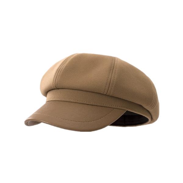 Retro Fashion Breathable Octagonal Hat Leather Brim Woolen Newsboy Hat Autumn and Winter Protective Warm Hat Children's Sweet