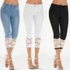 Women Summer Elastic Lace Denim Casual Cropped Trousers Slim Pants Calf Jeans