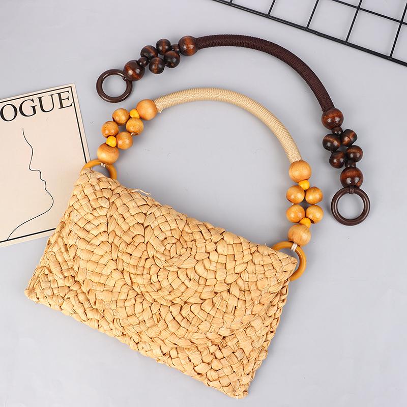 Women Wooden Bead Rope Bag Strap Wooden Handle Rope Beads Handbag Shoulder Belt Diy Replacement Bag Accessories