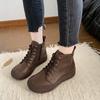 Women Pu Leather Ankle Boots  New Lace-Up Platform Shoes Ladies Wide Fit Short Boots Woman Oxfors Sneakers Brown Booties