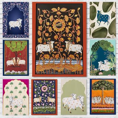 Индийское народное искусство принты с коровами индийские винтажные печатные материалы живопись пичуай настенное искусство постеры картины на холсте декор гостиной дома комнаты