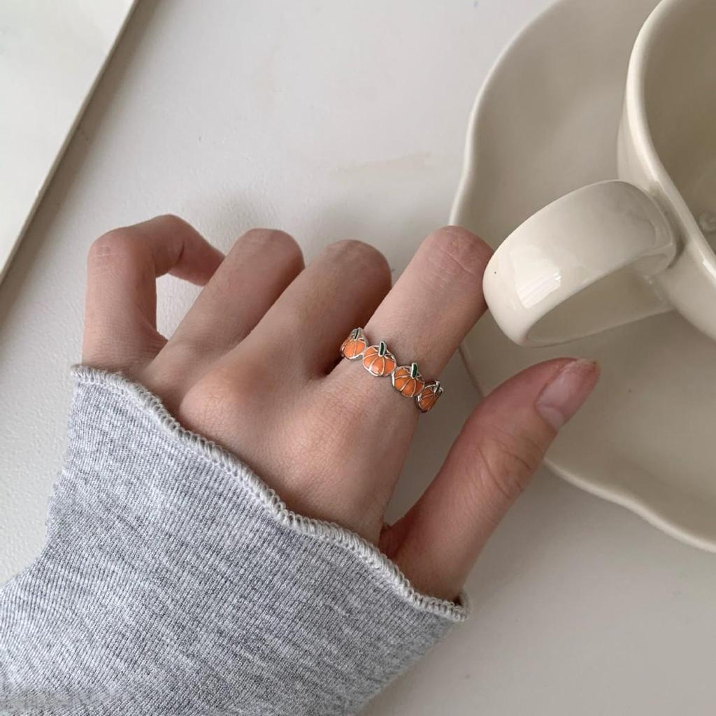 European-American Enamel Pumpkin Halloween & Christmas Adjustable Ring