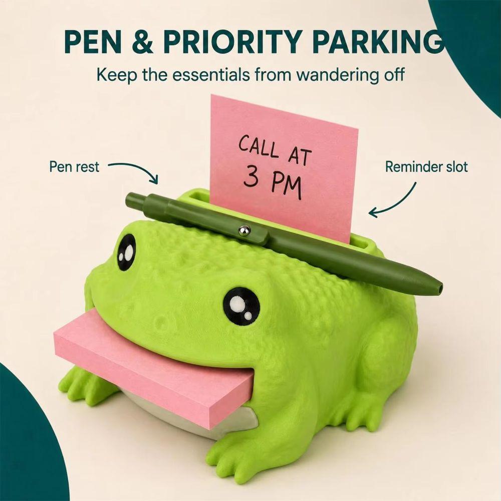 Cute Frog Shape Frog Desk Organizer Matte Finish Memo Holder Durable Pen Rest Slot Desk Decor