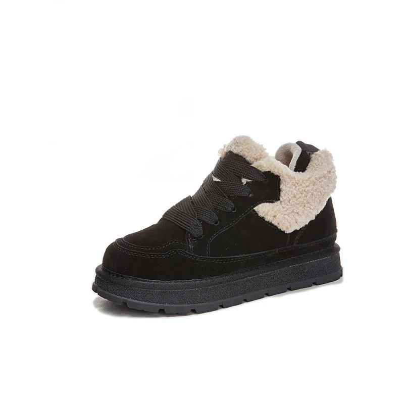 Новые туфли для женщин Ботинки из натуральной кожи Классические ботильоны Кожаная повседневная обувь Теплые плюшевые зимние ботинки