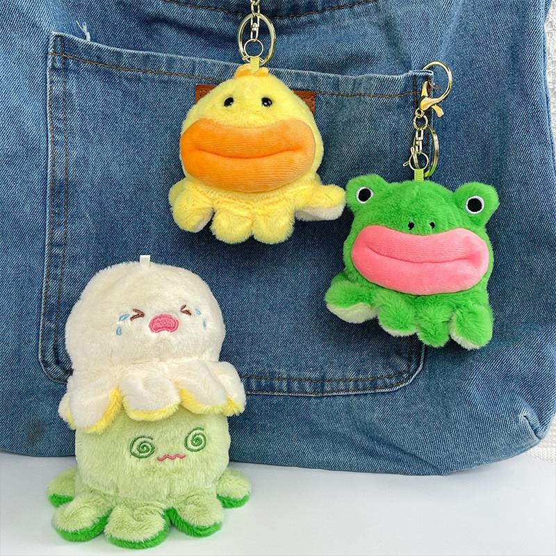 Fluffy Frog And Duck Keychain Charming Plush Doll For Couples Convertible Face