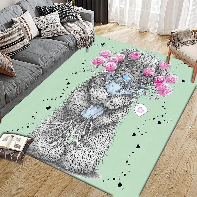 Tatty Teddy2 Flannel Pattern Square Carpet,Area Rug,Carpet Rug for Living Room Bedroom Sofa Playroom Decor,Non-slip Floor Mat