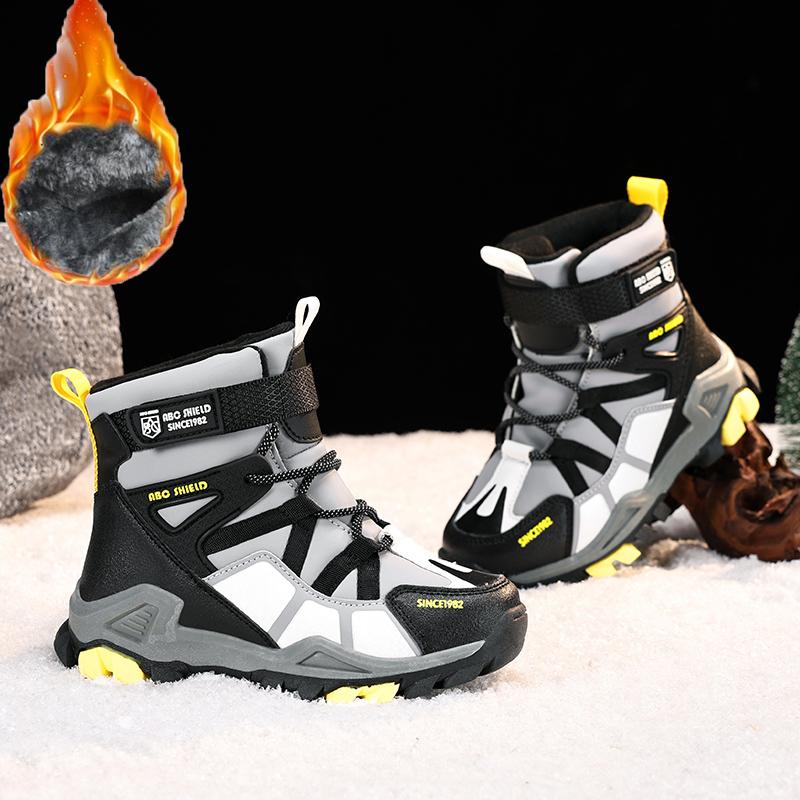 31-40 Children's Winter Large Fashion Outdoor Velcro High Top Plush Warm Cotton Boots Snow Boots