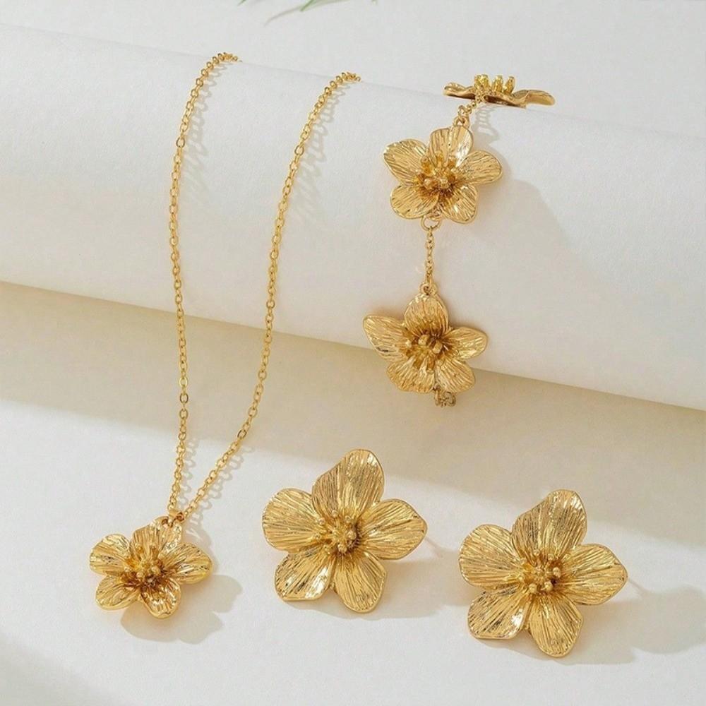 Geometric Necklace Earrings Bracelet Set Bohemian Style Women Jewelry Suit Women