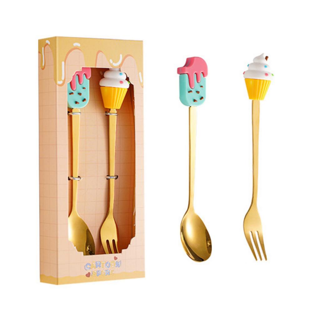 Набор столовых приборов из нержавеющей стали, ложка, вилка, креативная мультяшная ложка для торта, кофейная ложка, десертная вилка для фруктов, подарочный набор в коробке