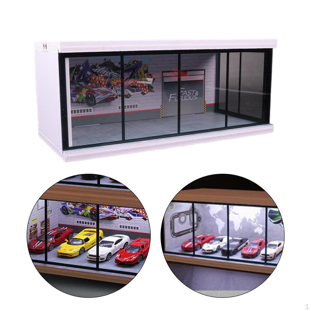 1:64 Коллекционная витрина для парковки, Встроенная светодиодная защита для литых автомобилей для куклы