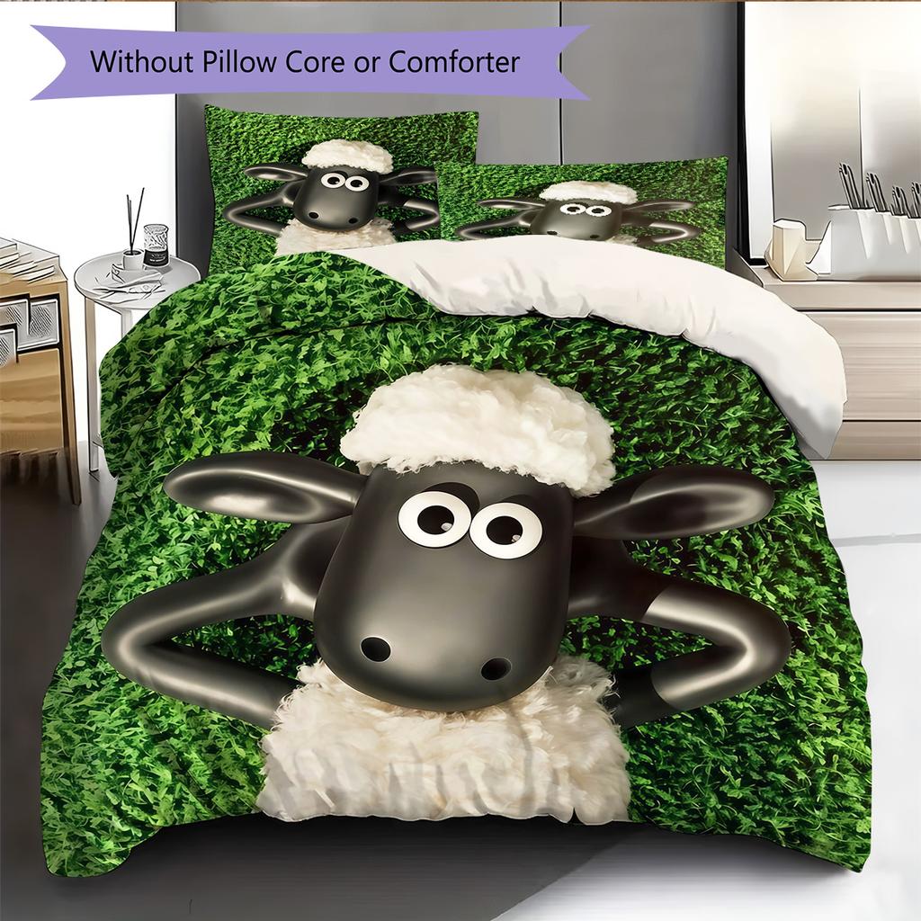Shaun the Sheep2 Pattern Bedding Quilt Set Home Decoration Gift (1 * duvet cover + 2 * pillowcase without core)