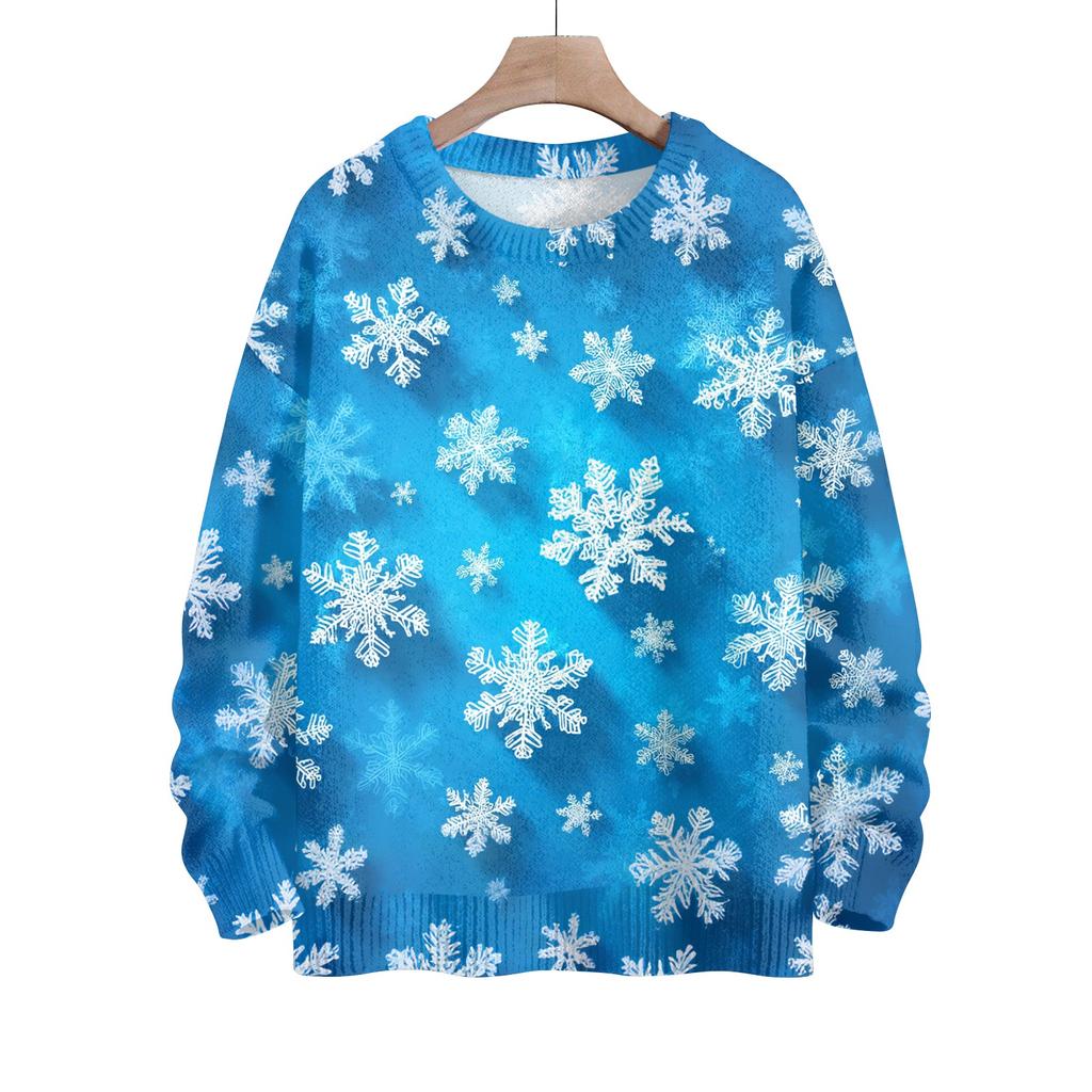 Women's Fashionable Casual Long-sleeved Checkered Printed Round-neck Sweater Knitted Top