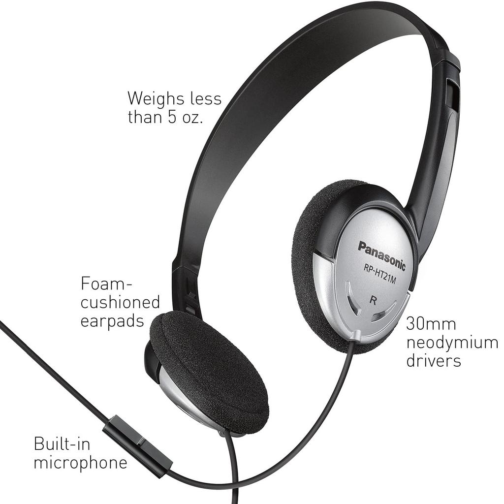 Наушники Panasonic Легкие наушники с микрофоном и басами, а также разъемом Clear Natural Jack для телефонов и работы из дома On-Ear XBS, Sound, 3,5 мм для ноутбуков, -