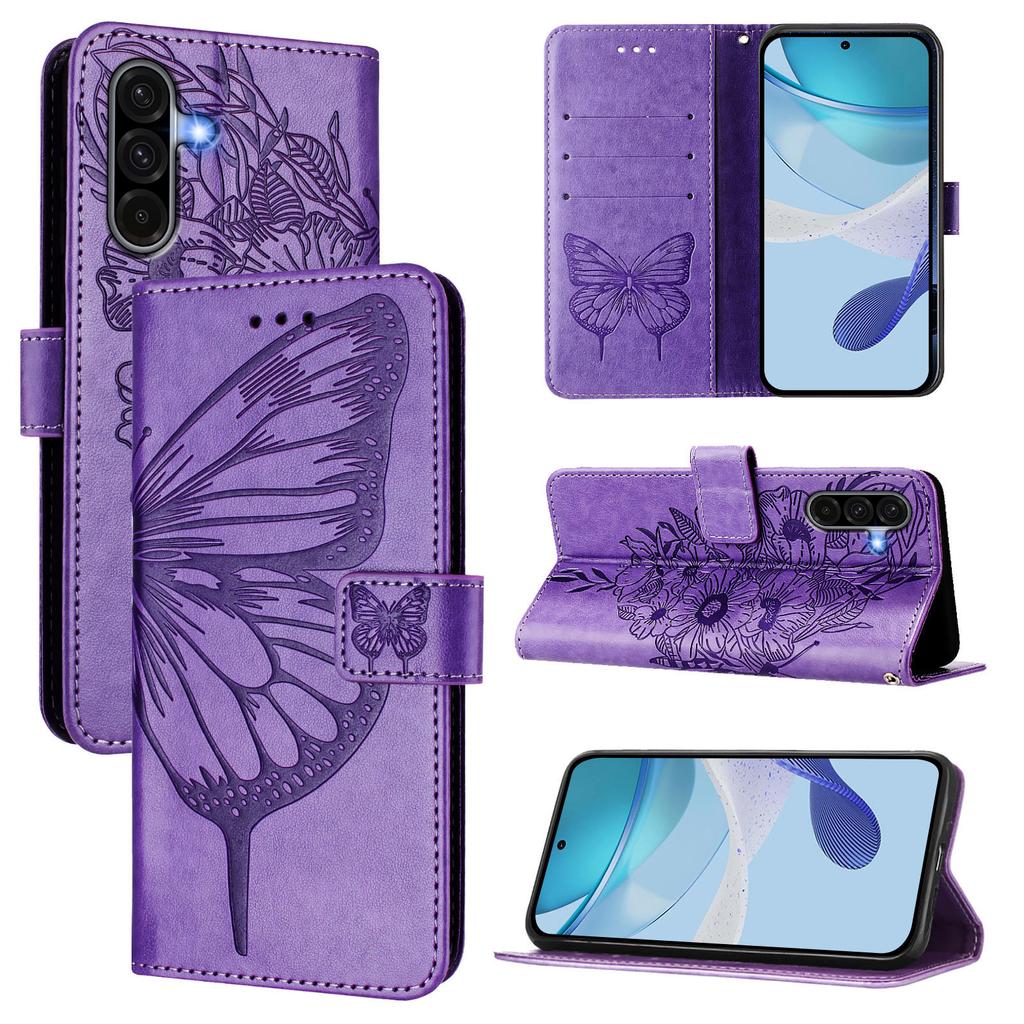 For Samsung Galaxy A36 5G Wallet Case with Wrist Strap Butterfly Imprint Leather Phone Cover