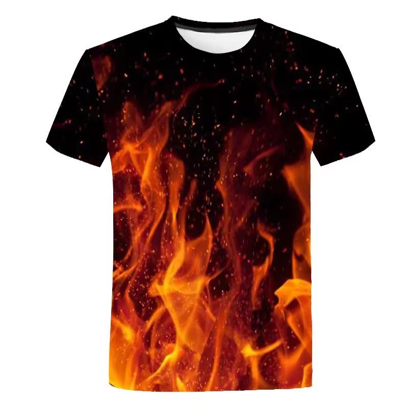 Детская футболка Модная повседневная футболка Cool Flame для детей с короткими рукавами и круглым вырезом